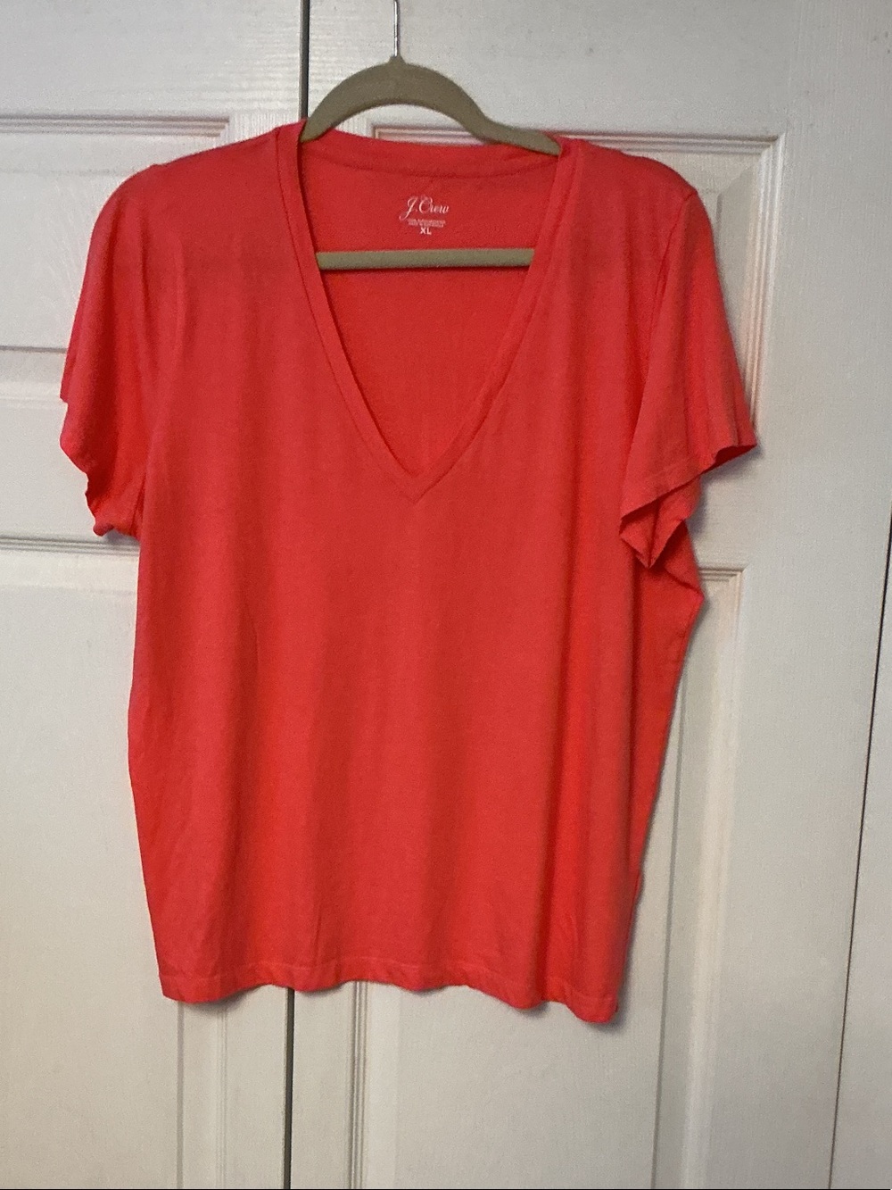 J. Crew V-Neck Short Sleeve Tee in Bright Coral